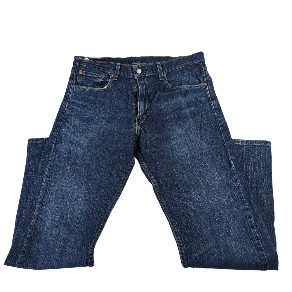 Levis 505 Regular Fit Dark Wash Indigo Straight Leg Jeans Mens 36x30 Stretch